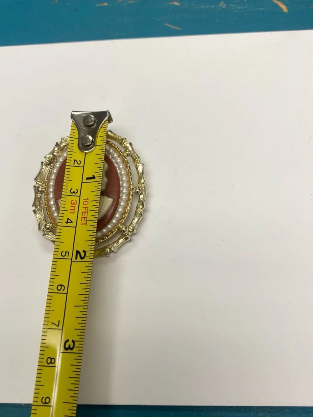 Vintage Style Gold Cameo Brooch with Pearl Accent - Cream and Coral